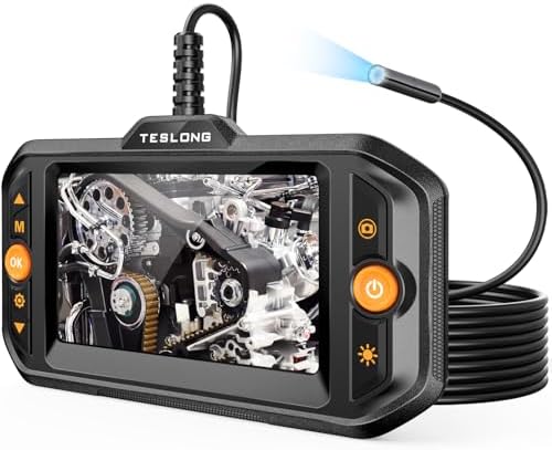 Endoscope Borescope with Light,Teslong 4.3" HD Snake Inspection Camera, 0.32inch Diameter Scope Camera for Automotive Engine, Home Waterproof Fiber Optic Cam for Sewer Duct Pipe(16.5FT)
