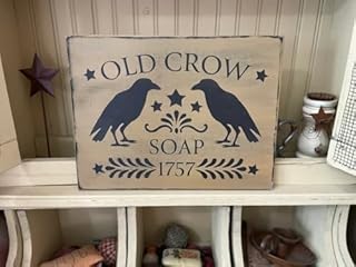 Old Crow Soap Metal Tin Sign, Primitive Crow Sign, Country, Primitive, Farmhouse, Early Goods, Bathroom House Warming Gifts Signs with Sayings 8x12 Inch