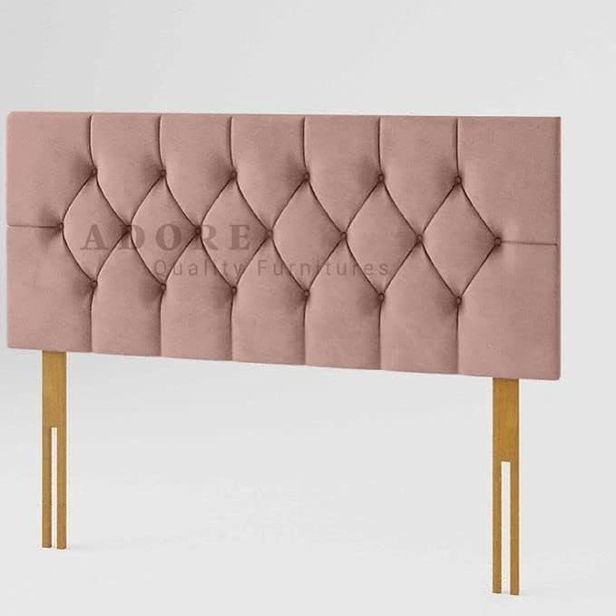 Adore Living Chesterfield Padded Lined Divan Bed Headboard | Plush Velvet Headboards for 5ft Kingsize Bed Frame | Elegant design wooden material headboards for beds (Pink, 5ft Kingsize Height-20inch)