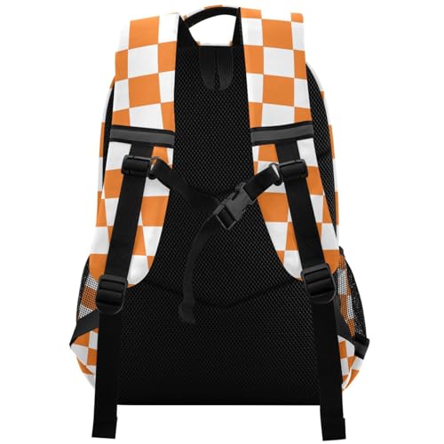 Custom Checkered Plaid Orange Backpack for Boys Girls Lightweight Personalized Bookbag for Students Elementary School Laptop Customized Daypack Rucksack for Teens Travel2