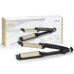 BaByliss Easy Waves – Welleneisen für Beach Waves, Keramik-Titanium-Beschichtung, 3 Temperatureinstellungen, Hitzebeständige Spitzen, Gold & Schwarz, C260E