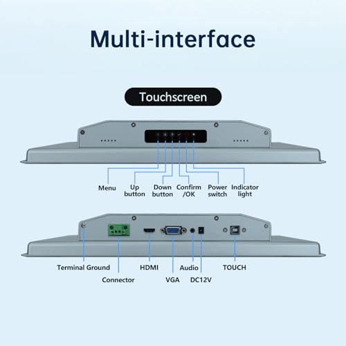 Image of 15.6-Inch Industrial Touch Screen Monitor, Ratio 16:9 Embedded PCAP Touchscreen Monitors | 10-Point Touch | No Drive, Plug and Play | IP65 Front | HD-MI VGA USB Port