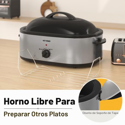 Miniatura 4 de Horno Asador Eléctrico De 22 Cuartos De Galón, Tostador De Pavo Con Diseño De Tapa Autoservicio, Horno Asador Eléctrico Grande De Acero Inoxidable Para Pavos De Hasta 26 Libras