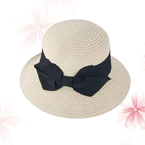 Chapéu de palha FENICAL para pais e filhos, chapéu de praia com laço para o verão ao ar livre (cáqui