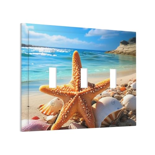 Placa decorativa para interruptor de luz triple con diseño tropical de conchas de mar 3