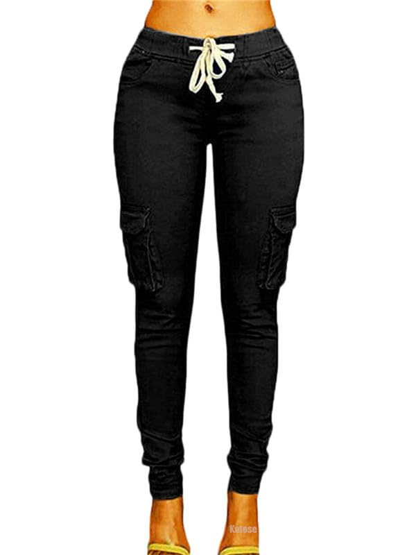 Andongnywell Womens Solid Color Stretch Drawstring Skinny Pants Cargo Joggers Drawstring Skinny Pants