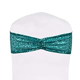 SquarePie Pack of 50 Sequin Chair Sashes Glitter Teal Chair Bows Bands for Wedding Banquet Party Chair Cover Decor Ties