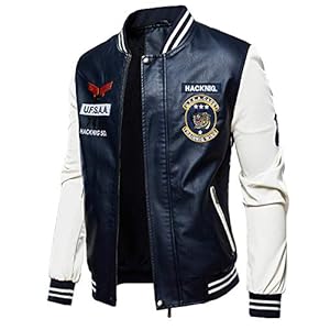 moxishop Herenjas, kunstleer, PU-leer, baseball varsity jack, voor buiten, herfst en winter, overgangsjas, bikerjas