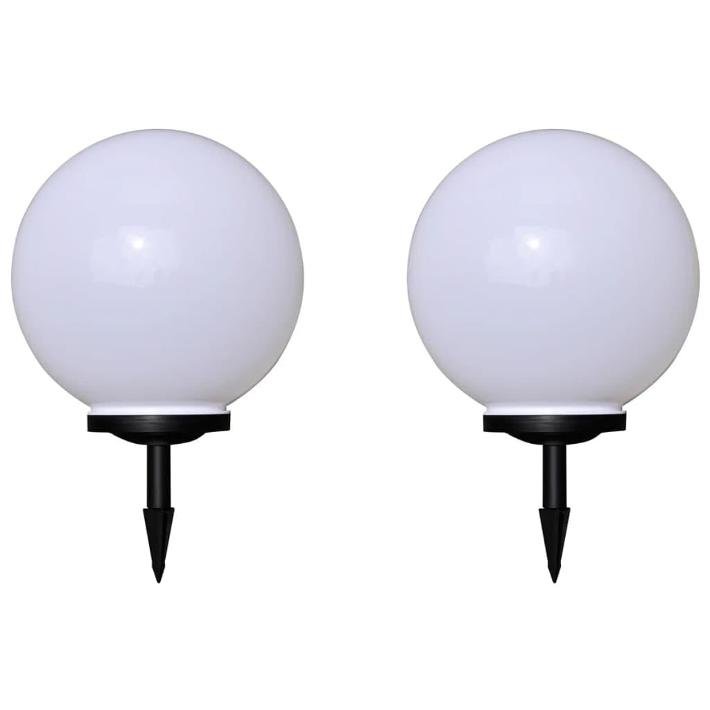 vidaXL 15 7 Outdoor Pathway Lamps LED Solar Light Set - White Glossy Ball UV-Resistant Durable Plastic Automatic