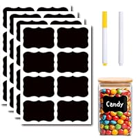 Zephyra 32 Etichette Lavagna Adesive Riutilizzabili e Impermeabili, Facili da Applicare e Rimuovere, Ideali per Barattoli, Contenitori Cucina e Organizzazione, con Penna Bianca e Gialla