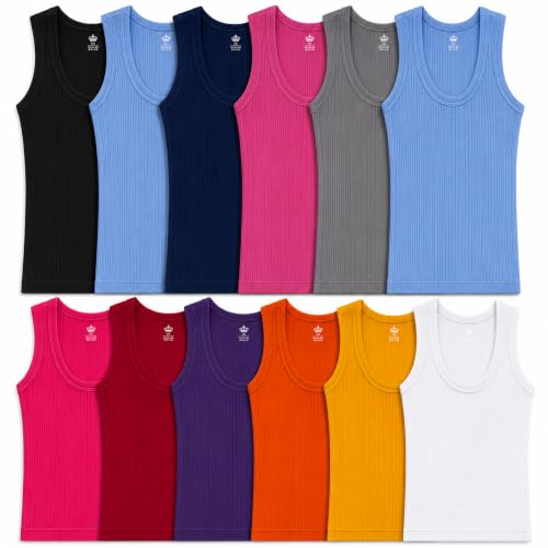 Image of Diamond Star 12-Pack Women's Tank Tops, 100% Cotton Ribbed Undershirts