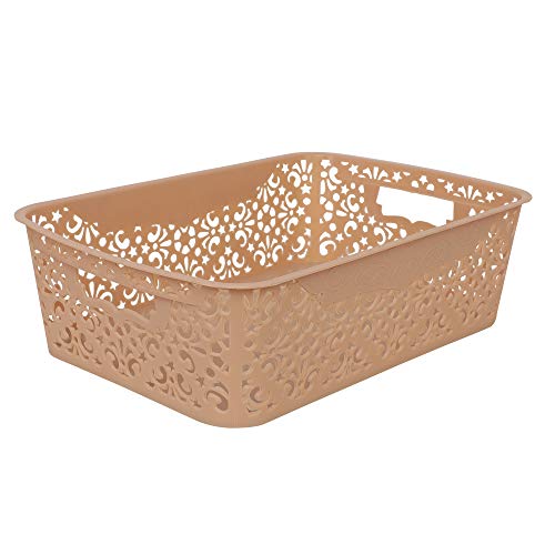 Image of Cutting Edge Essentials Plastic Storage Baskets /Shelf /Turkish Rack without Lid - Set of 2 for Fruit Vegetable Bathroom Stationary Home Basket with Handle (Beige, Medium)