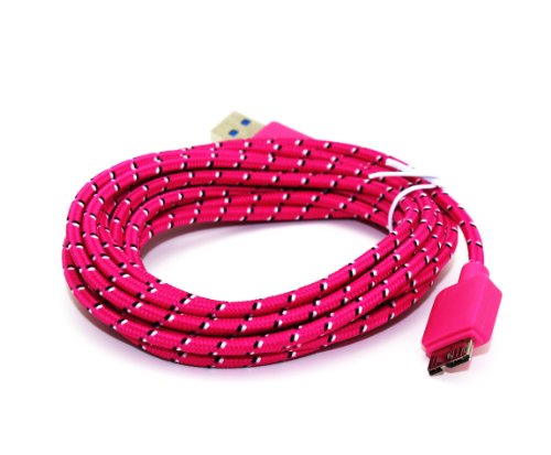 Braided 10FT Micro USB 3.0 Charger Sync Data Cable For Samsung Galaxy S5 i9600 Note 3 N9000 (Hot Pink)