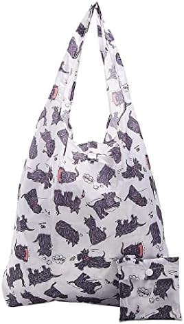 ECO CHIC Lightweight Foldable Reusable Shopping Bag | Water Resistant Shopping Tote Bag | Folds Into Attached Pouch for Storage | Made from Recycled Plastic Bottles