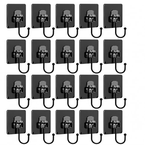 Image of Extra Strong Self-Adhesive Big Wall Hooks | 20 Piece Black Metal Hooks | 5 kg Weight Capacity | Waterproof & No Trace | Ideal for Wall, Kitchen Utensils, Keys, Clothes