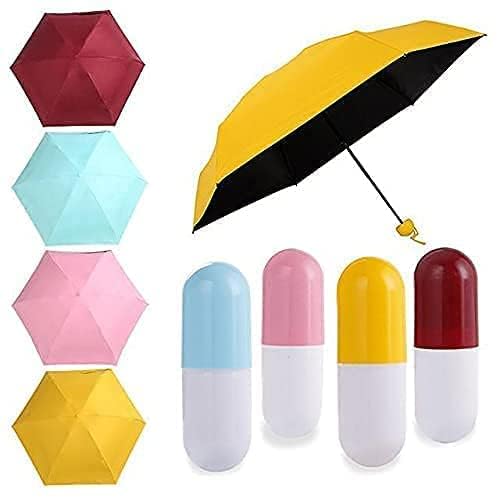 Image of Capsule Umbrella UV Protection Tablet Umbrella For Rain Windproof & Sun Protection Features, Double Layer 5 Folding Automatic Open Compact Capsule Case For Men Women Kids