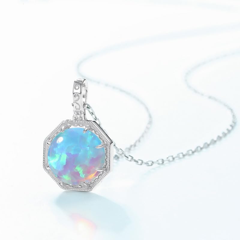 14K Gold Geometric Opal Pendant Necklace, Modern October Birthstone Jewelry for Women2