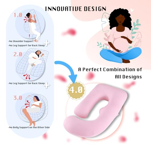 Image of ALLOPERA Pregnancy Pillow, Full Body 57 Inch Maternity Pillow with Removable Washable Cover - Sleep Support for Legs, Back, Neck, Shoulder, HIPS, Belly for Pregnent Women, Pink Milk Fiber Cover
