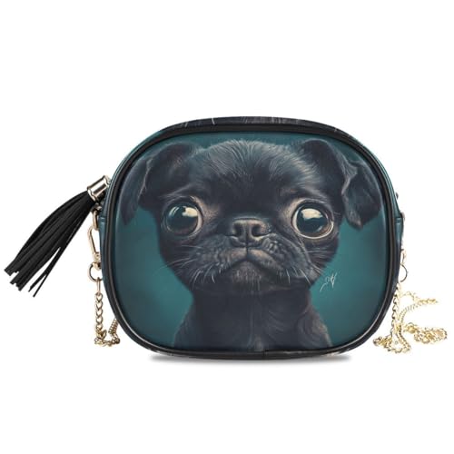 ALAZA Women's Puppy Dog Arland Green PU Leather Crossbody Bag Shoulder Purse with Tassel