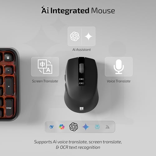 Image of iBall GLIDR Ai1 Smart AI Wireless Mouse, Powered by ChatGPT AI Voice & Text Translation, Voice Typing, Centralized AI Software, 100+ Languages, Dual Mode (BT + 2.4GHz), Rechargeable Battery (Black)