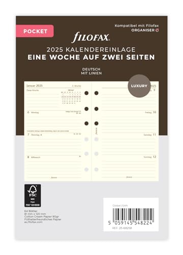 Filofax Pocket 1 Settimana Su 2 Pagine Di Cotone Cr.(Tedesco)2025