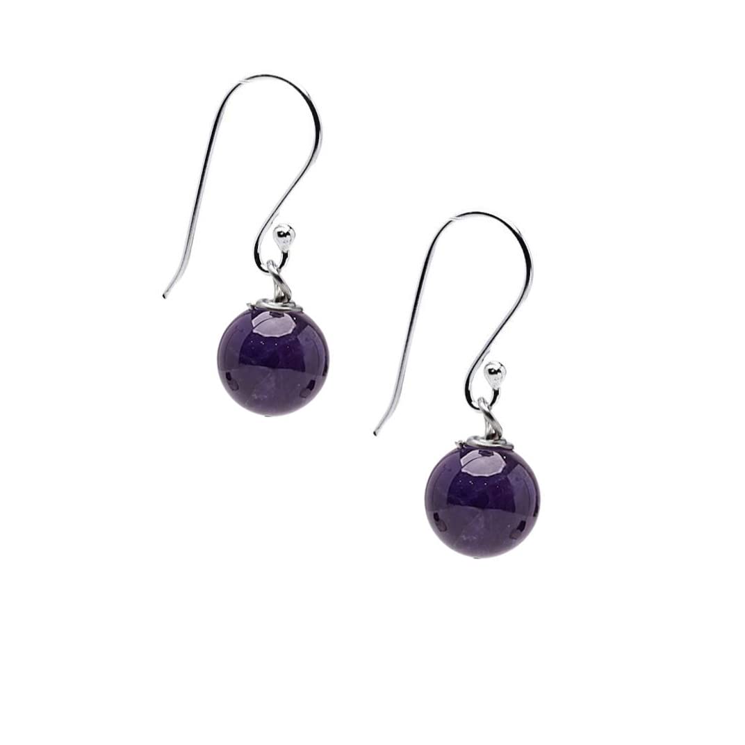 Orecchini da donna | Orecchini pendenti pendenti in argento sterling con pietre preziose naturali fatte a mano da donna Orecchini con perline a sfera da 10 mm | Regalo per donne (Ametista viola)