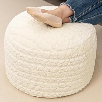Round Pouf Ottoman 20" x 20" x 14"Inches Boho Poof Home Decor Floor Pouffe Ottoman Foot Rest for Couch Sofa Bean Bag Chairs Living Room Bedroom (Cream)