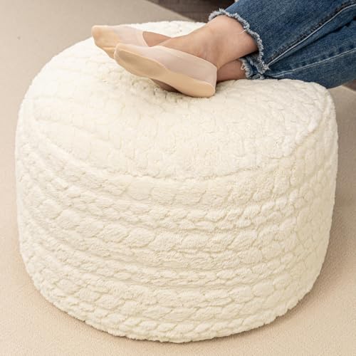 Asuprui 20x14 Inch Unstuffed Ottoman Pouf Cover – Lightweight Foot Rest, Floor Bean Bag Chair, Storage Pouf for Living Room, Bedroom & Balcony (Filler Not Included) (Cream)