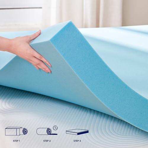 Image of Subrtex Memory Foam Mattress Topper, 2 Inch California King Gel-Infused Memory Foam Topper, Gel-Infused Memory Foam Topper for Side Stomach Sleepers, CertiPUR-US Certified