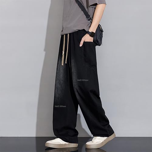 Men's American Street Patchwork Jeans Baggy Hip Hop Pants Comfy Wide Leg Casual Pants Men Drawstring Trousers2