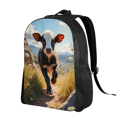 Comfort Fit Unisex Young Calf Running Through Field of Wildflowers Backpack Durable Daily Commute Travel Adventures 16 in2