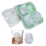 Cute Owl Ice Cube Mold, Owl Shapes Ice Cube Tray, Silicone Ice Mold Fun Shapes, Make 4 Large Owl Ice Balls for Whiskey Cocktails Drinks, Green