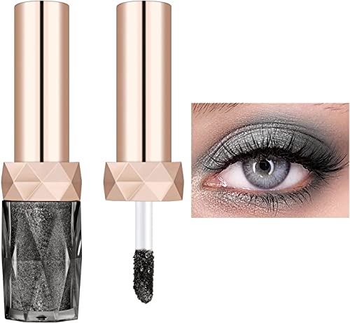 Sombra de ojos de brillo líquido,estilo europeo y americano perezosa sombra de ojos monocromos de color perla,maquillaje de diamantes de perla sombra de ojos de lentejuelas (02 Negro brillante)