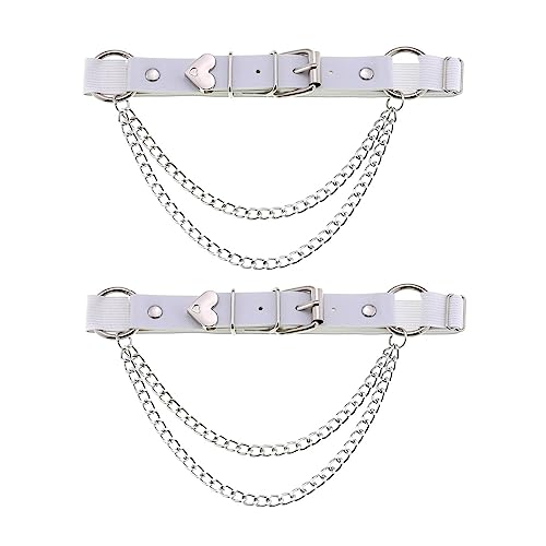 alisikee Verstellbares Beinstrumpfband mit Ketten, elastische Punk-Oberschenkelstrumpfbänder für Frauen, 1 Paar, Weiss/opulenter Garten,...