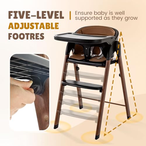 Image of Convertible High Chairs for Babies & Toddlers. 5-in-1 Adjustable High Chair with Removable Tray, Easy to Clean, Portable (Black)