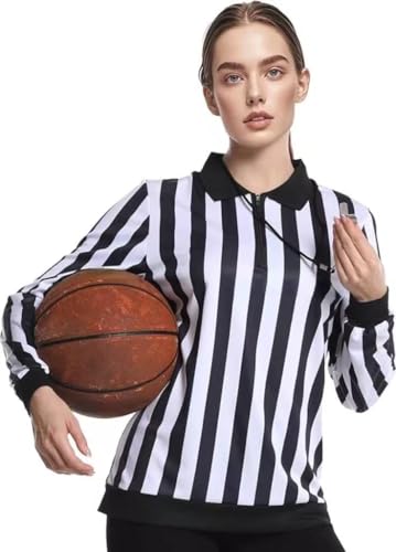 ChinFun Women\'s Referee Shirt Costume Basketball Football Hockey Soccer Ref Jersey Umpire Uniforms Size L
