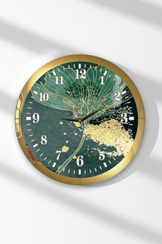 SODEF Round MDF Wall Clock with Gold Frame, Green Serenity
