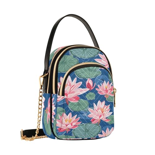 Sac à bandoulière nénuphar bleu femme, sac à main floral, petit porte-monnaie fille B1224