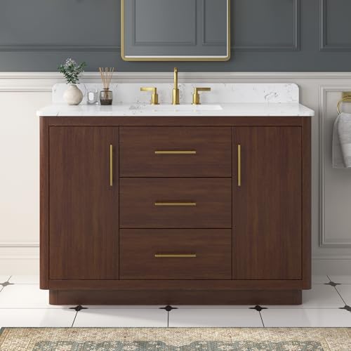 DELUXE LIVING 48 Inch Bathroom Vanity with Sink, Solid Wood
