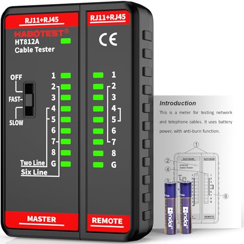 Network Ethernet Cable Tester for RJ11 RJ45 CAT5 CAT5E CAT6 CAT6A CAT7 STP/UTP Cable Checker Ethernet Wire Tester Tool for Continuity Check Telephone Line Finder