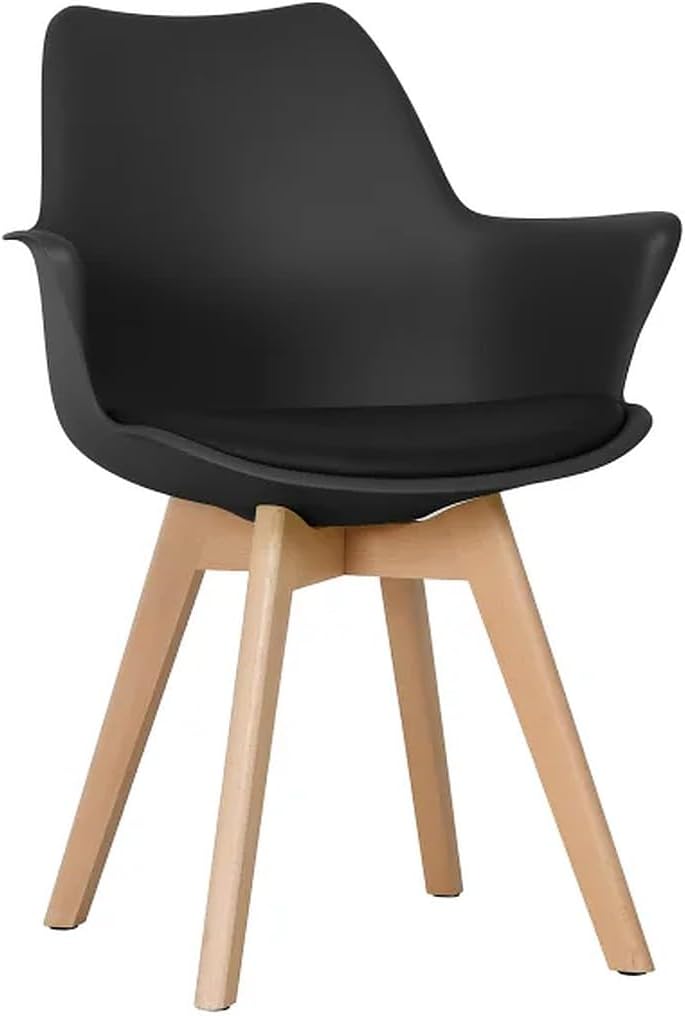 Dream Furnishing - 1 Chair with Arms Support Scandinavian Chair with Padded & Solid Wood Oak Legs... Chair for Cafe, Home, Hotel & Office (Black)