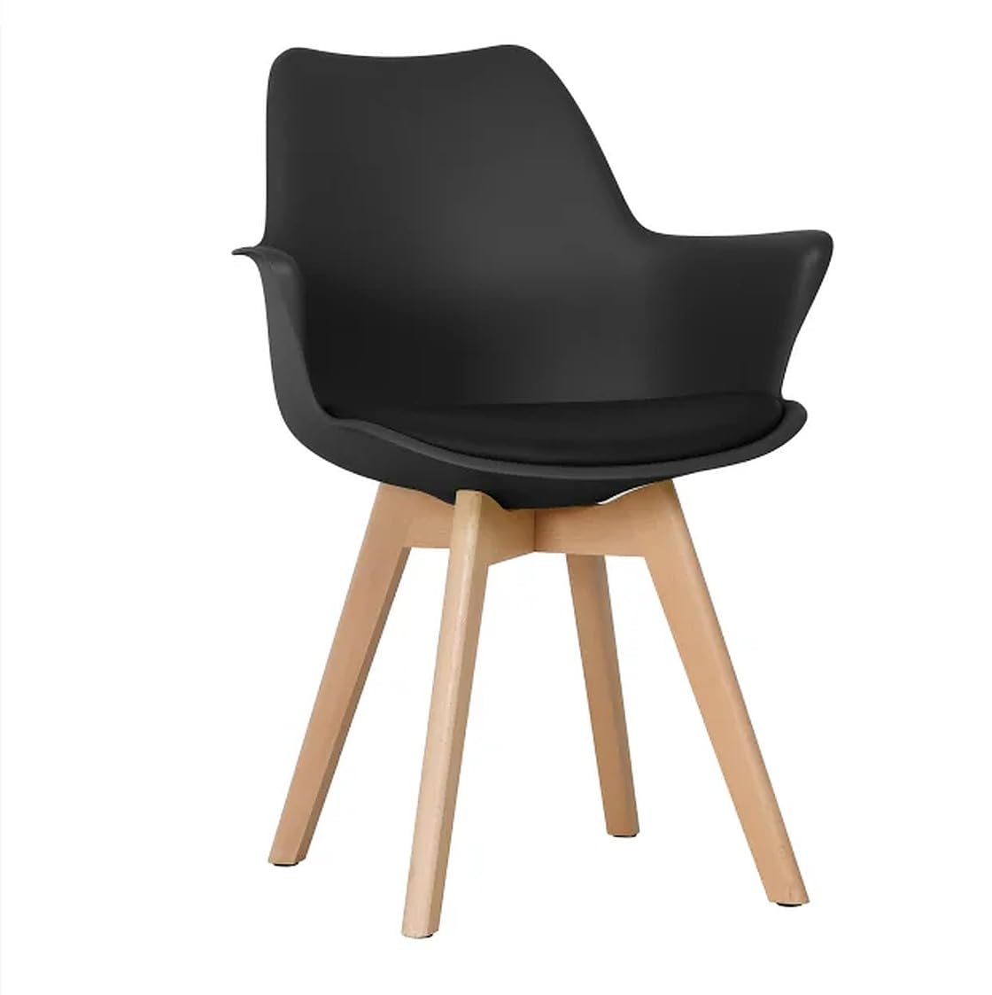 Dream Furnishing - 1 Chair with Arms Support Scandinavian Chair with Padded & Solid Wood Oak Legs... Chair for Cafe, Home, Hotel & Office (Black)