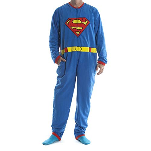 Superman DC Comics Erwachsenenkostüm Pyjama Cosplay Jumpsuit, Blau, M