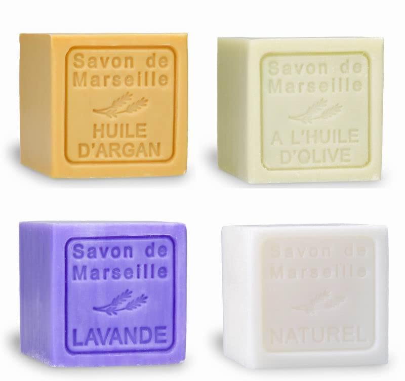 Savon Marseille 4x300 grammes Huile d'Argan-Olive-Lavande-Naturel - Savon Marseille - savon français pour les mains