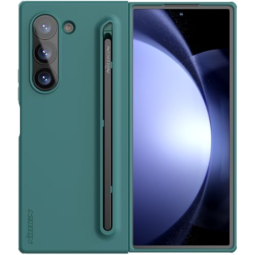 Image of Nillkin for Samsung Fold 6 Case with Built-in Compact Writing Pen, Superior Liquid Silicone & Wireless Charging & S Pen Holder Slot Protective Samsung Galaxy Z Fold6 Slim S Pen Phone Case, Green