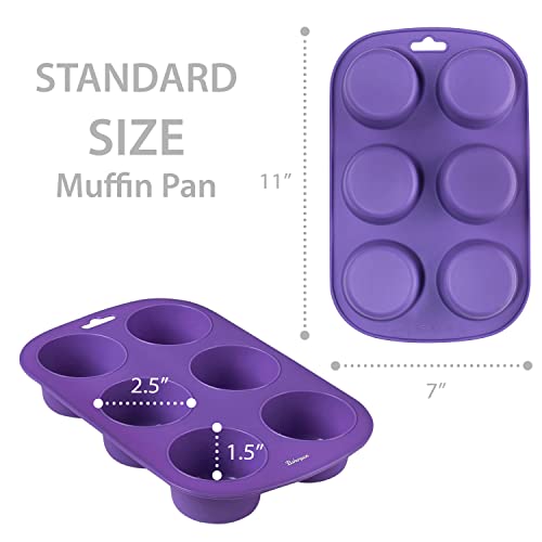 Bakerpan Silicone Muffin Pan, Non Stick Cupcake Tray, Baking Cups, Cupcake Holders, 6 Cups, Purple - Set Of 2 #TOP2
