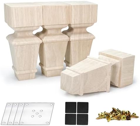 CRAPAPFERT 6 Inch Wooden Furniture Legs, Set of 4 Replacement Solid Wood Unfinished Square Furniture Bun Feet for Couch Chair Sofa Dresser Desk Table Cabinet Bed Bookcase (6inch) CRAPAPFERT 6 Inch Wooden Furniture Legs, Set of 4 Replacement Solid Wood Unfinished Square Furniture Bun Feet for Couch Chair Sofa Dresser Desk Table Cabinet Bed Bookcase (6inch)