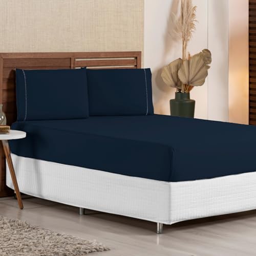 Jogo de Lençol Casal 3 Peças Micropercal 400 Fios, Acabamento em ...