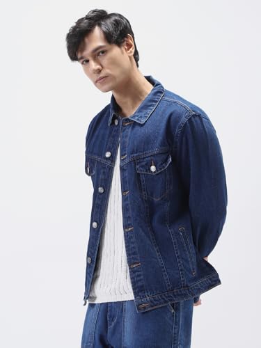 Image of Urbano Fashion Men's Regular Fit Washed Full Sleeve Denim Jacket