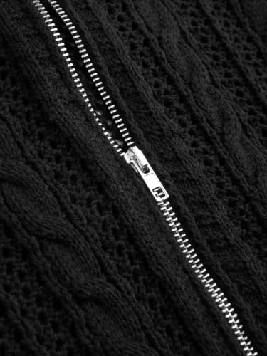 Image of CIDER Womens Hooded Zipper Hollow Out Knit Cardigan